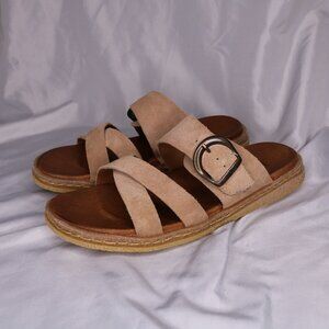 Born Tan Suede Criss-Cross Strap Buckle Slide Sandals Size 8 NWOB